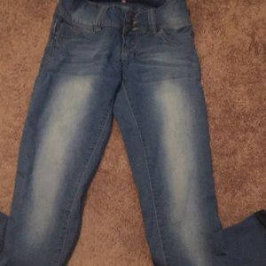 light blue stretchy jeans